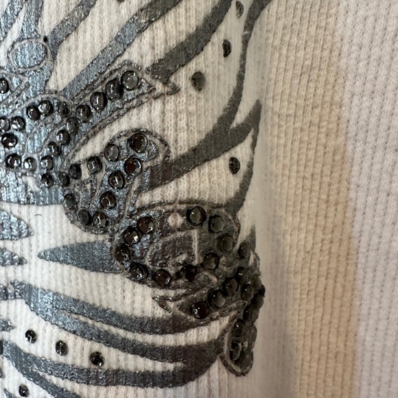 Harley Davidson Women's White Ribbed Tank Top Rhinestone Wings Biker Large - Picture 6 of 6